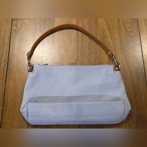 Valentina Italy Handbag Purse Genuine Pebbled Leather Sky Blue Single Strap